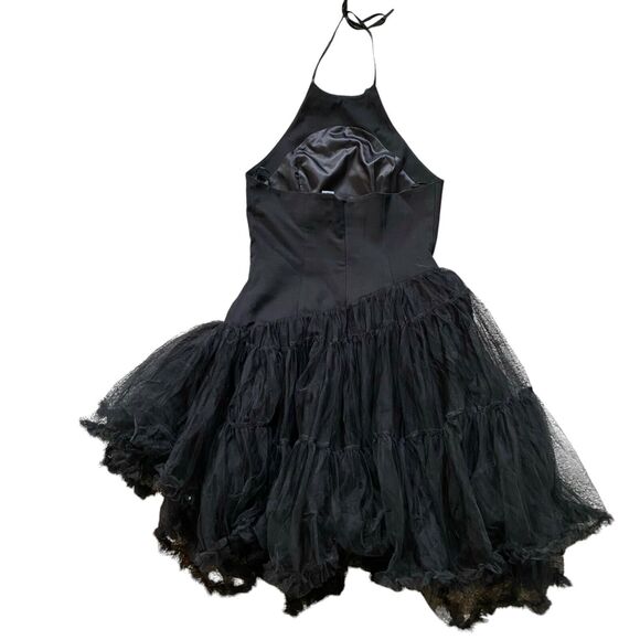 Edge Tulle Black Dress M Halter Neck Open Back Balletcore Fairy Whimsygoth Sexy - Picture 4 of 12